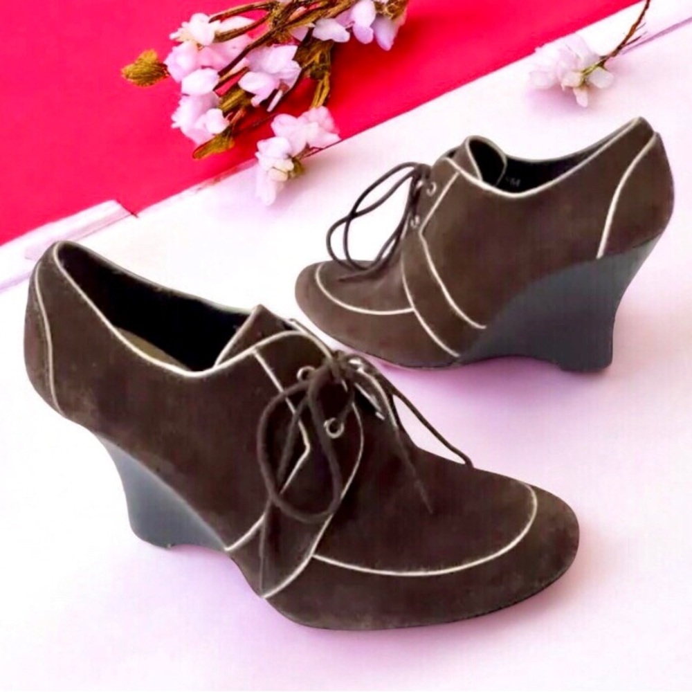 NASCAR Official Shoe Brown Suede Wedge Lace-Up